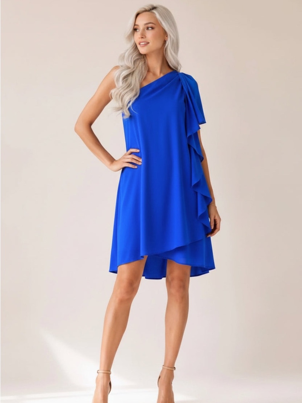 Alex Marie One-Shoulder Cobalt Blue Cocktail Dress